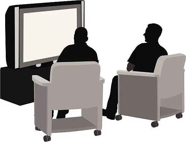 Vector illustration of Vector silhouette of two men with television set