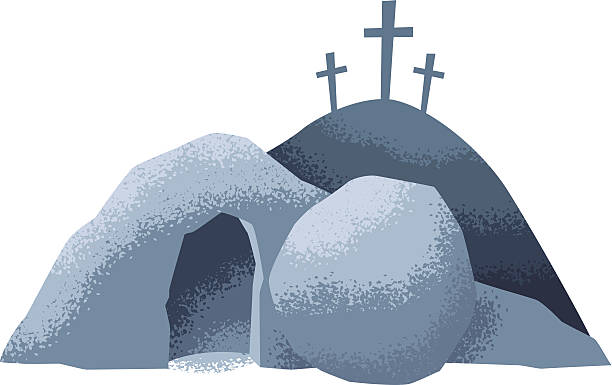 easter grave easter scene illustrated in a vintage style tomb stock illustrations