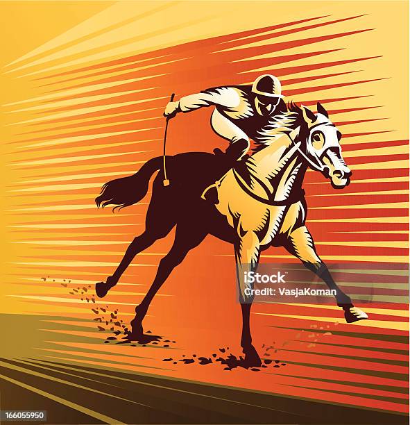 Thoroughbred Horse Mit Voller Geschwindigkeit Stock Vektor Art und mehr Bilder von Pferderennen - Pferderennen, Jockey, Um Geld spielen