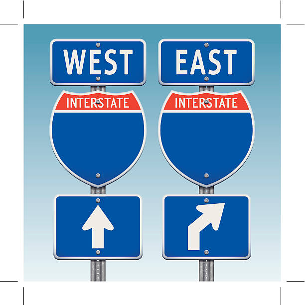 ilustrações de stock, clip art, desenhos animados e ícones de eua estrada estrada sinais irão o oeste e o leste - interstate