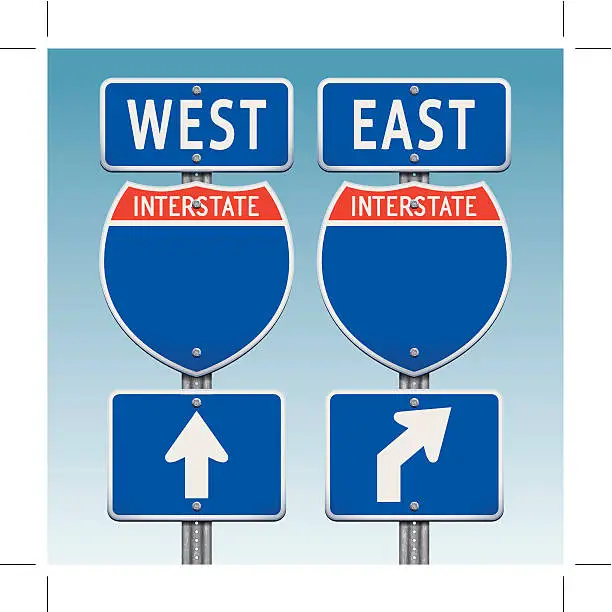 Vector illustration of USA interstate road signs going west and east