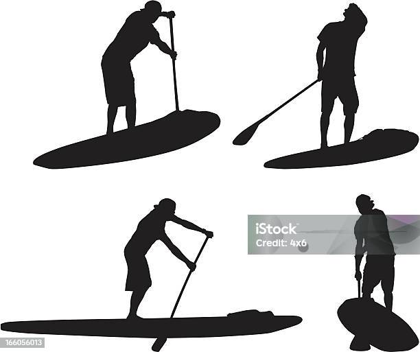 Multiple Silhouettes Of Man On Paddleboard Stock Illustration - Download Image Now - Paddleboarding, Paddleboard, Activity
