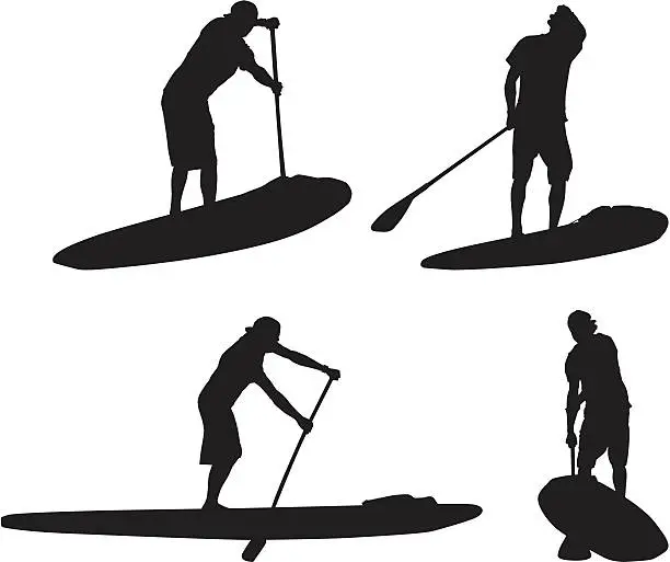 Vector illustration of Multiple silhouettes of man on paddleboard