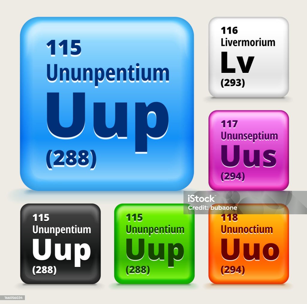 Tabela Periódica elementos (115-118 em botões de cores) - Royalty-free Aula de Química arte vetorial