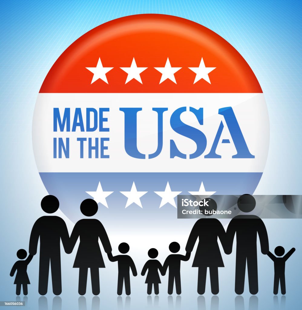 Wyprodukowano w USA rodziny najprostsze figury - Grafika wektorowa royalty-free (Amerykańska flaga)