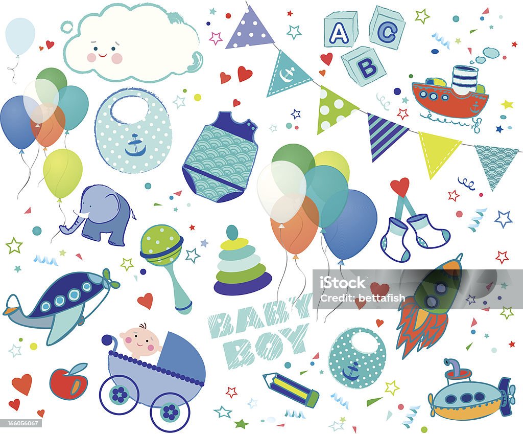 Baby boy elements SET Baby boy set of elements/icons in sketchy style. Baby - Human Age stock vector