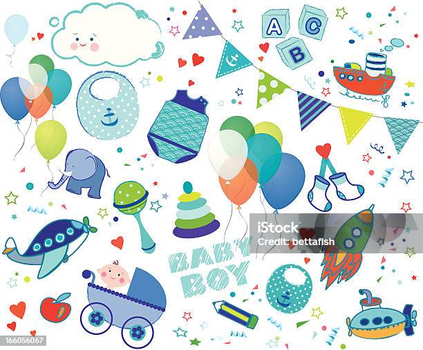 Baby Boy Elements Set Stock Illustration - Download Image Now - Baby - Human Age, Baby Boys, Vector