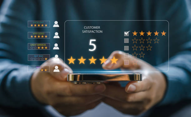 istock Customer review satisfaction feedback survey concept, User give rating to service experience on online application, Customer can evaluate quality of service leading to reputation ranking of business 1660570327