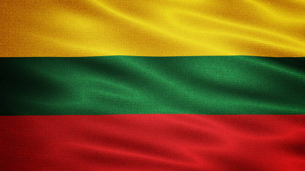 istock Waving Fabric Texture Of Lithuania National Flag Graphic Background 1660573763