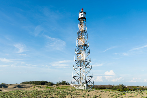 Building view of the Guosheng Lighthouse in Qigu, Tainan, Taiwan. This is the westernmost point of Taiwan.