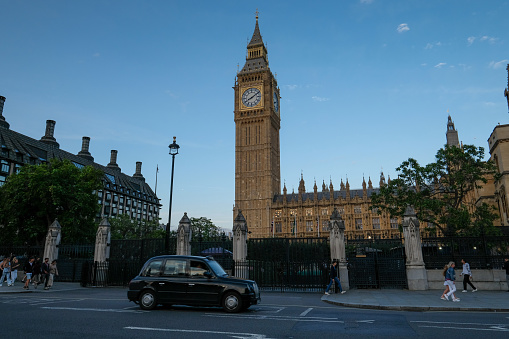 Famous and the main symbol of London Buckingham Palace and The Union Jack flag is flying at half-mast