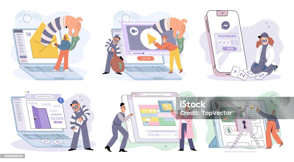 Hacker Activity Big Set Hacking Computer Phishing Account Cyber Attack ...