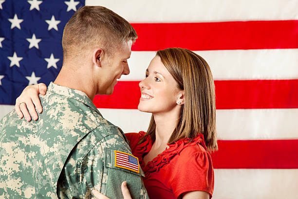 istock Army Family Series: Real American Soldier With Wife 166064190