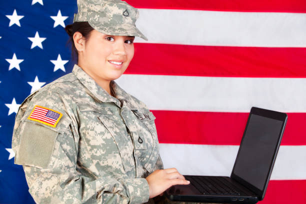 istock Female American Soldier in ACU Smiling 166064450