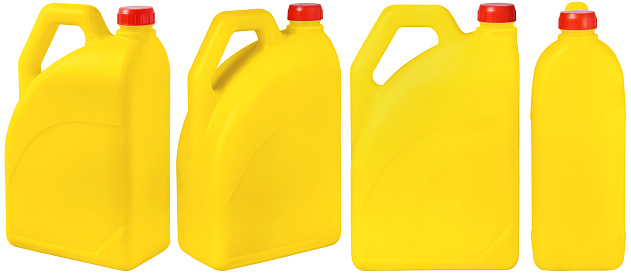 set of yellow big plastic canister isolated