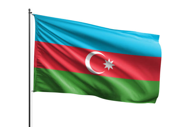 aserbaidschanische nationalflagge auf weißem hintergrund. - azerbaijan flag stock-fotos und bilder