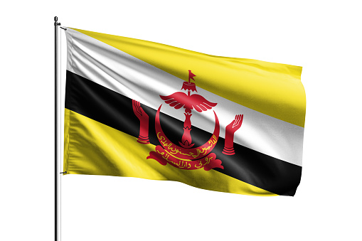 Brunei flag waving isolated on white background with clipping path. flag frame with empty space for your text.