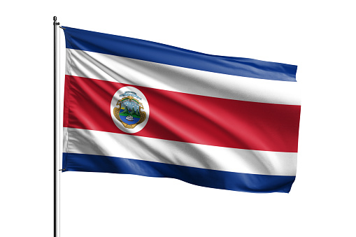 Costa Rica flag waving isolated on white background with clipping path. flag frame with empty space for your text.