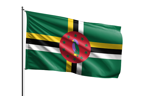 Dominica flag waving isolated on white background with clipping path. flag frame with empty space for your text.