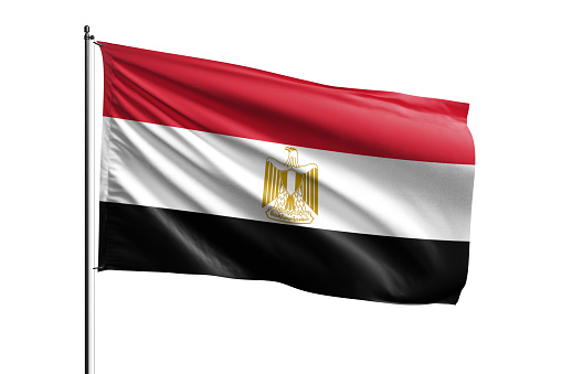 Egypt flag waving isolated on white background with clipping path. flag frame with empty space for your text.