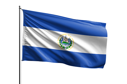 El Salvador flag waving isolated on white background with clipping path. flag frame with empty space for your text.