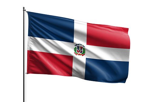 Dominican Republic flag waving isolated on white background with clipping path. flag frame with empty space for your text.