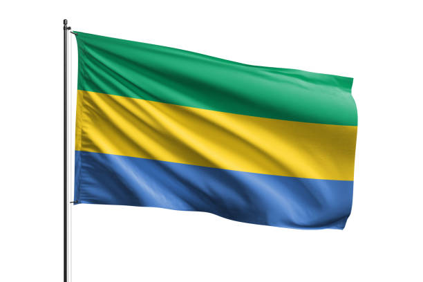 Gabon flag waving isolated on white background with clipping path. flag frame with empty space for your text.