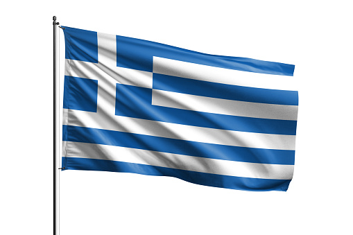 Greece flag waving isolated on white background with clipping path. flag frame with empty space for your text.