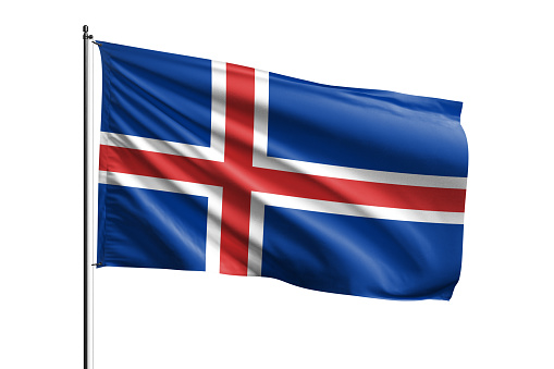 Iceland flag waving isolated on white background with clipping path. flag frame with empty space for your text.