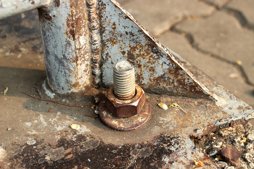 Before Rust Nut A Large Old Rusted Nut Attached To The Steel Base Structure Stock Photo ...