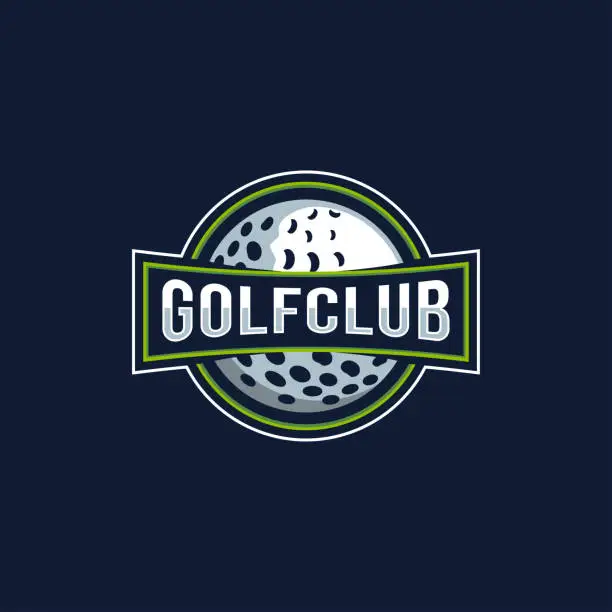 Vector illustration of Badge emblem golf club, golf championship logo with golf ball vector on dark background