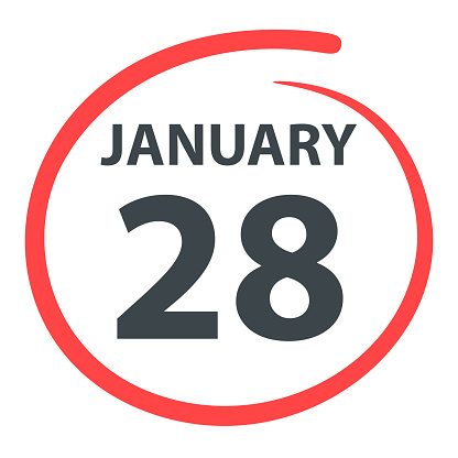 January 28. Date circled with a red color marker isolated on blank background. Vector Illustration (EPS file, well layered and grouped). Easy to edit, manipulate, resize or colorize. Vector and Jpeg file of different sizes.