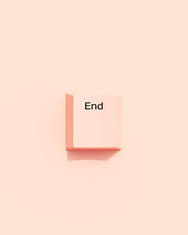 Peach End keyboard key text sign square tile pale peach background top view 3d illustration render digital rendering