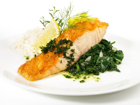 Salmon with Spinach and Rice - Fish Fillet