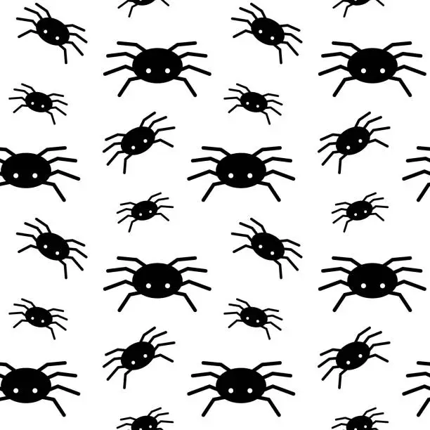 Vector illustration of Seamless pattern with spiders. Black and white vector illustration. Background with insects.