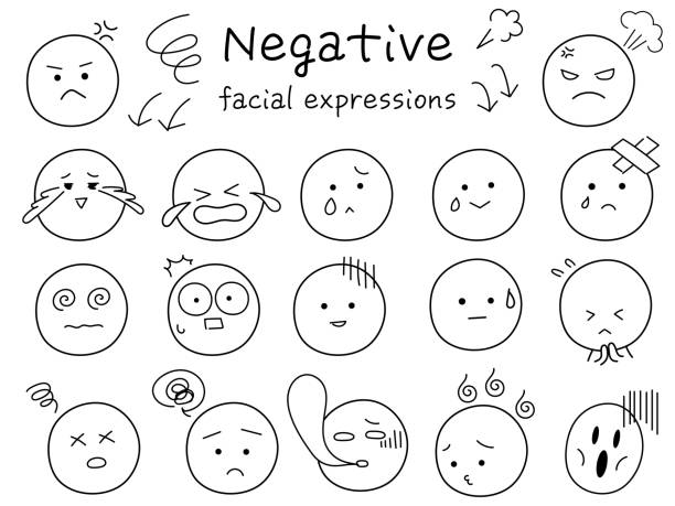 Simple and cute negative facial expression icon set. Black line drawing with hand-drawn touch. Simple and cute negative facial expression icon set. Black line drawing with hand-drawn touch.
Collection of funny emojis. going round in circles stock illustrations