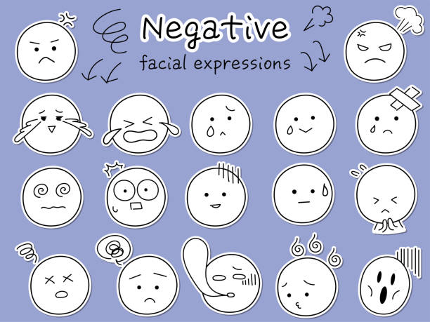 Simple and cute negative facial expression icon set. Illustration of black-and-white hand-drawn sticker-style design. Simple and cute negative facial expression icon set. Illustration of black-and-white hand-drawn sticker-style design.
Collection of funny emojis. going round in circles stock illustrations