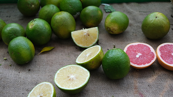 Organic citrus fruits sell in traditional market.