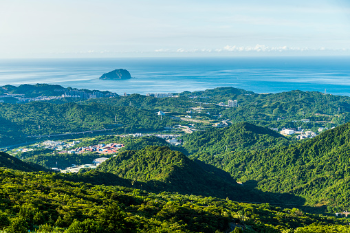 Spectacular view of the Coastal Mountains overlooking New Taipei City and Keelung in Taiwan.