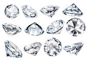 istock Multiple Isolated White Faceted Diamonds at Various Angles Clipping Path 166073288