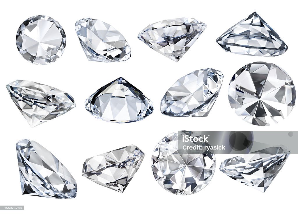 Isolado branco várias formas que diamantes em diferentes ângulos Traçado de Recorte - Royalty-free Diamante Foto de stock