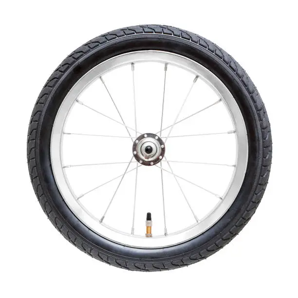 Photo of Bicycle wheel (Clipping Path) isolated on while background