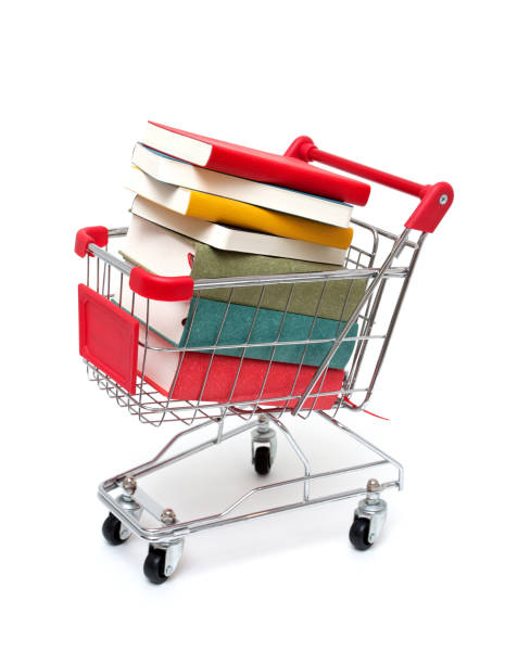 Books in Shopping Cart isolated on white background