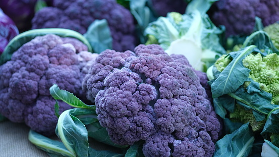 Purple cauliflower in a organic fresh market.