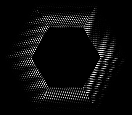 white hexagon dot on black background