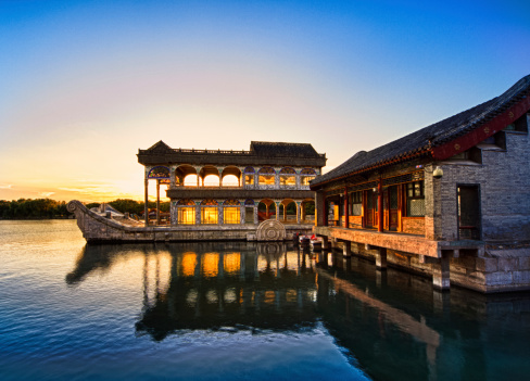 The Marble Boat also known as the Boat of Purity and Ease (Qing Yan Fǎng) is a lakeside pavilion on the grounds of the Summer Palace in Beijing, China.