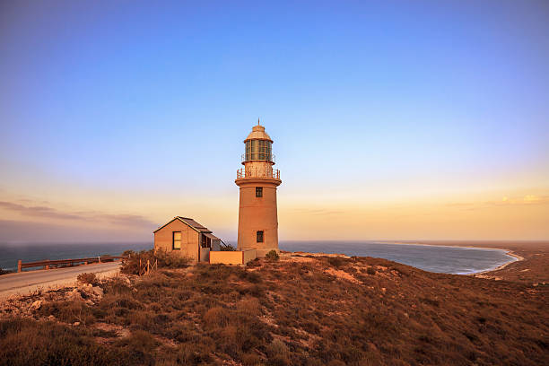 Australia Ningaloo Lighthouse Twilight Sunset at Ningaloo Lighthouse near Exmouth, Western Australia.  exmouth western australia stock pictures, royalty-free photos & images