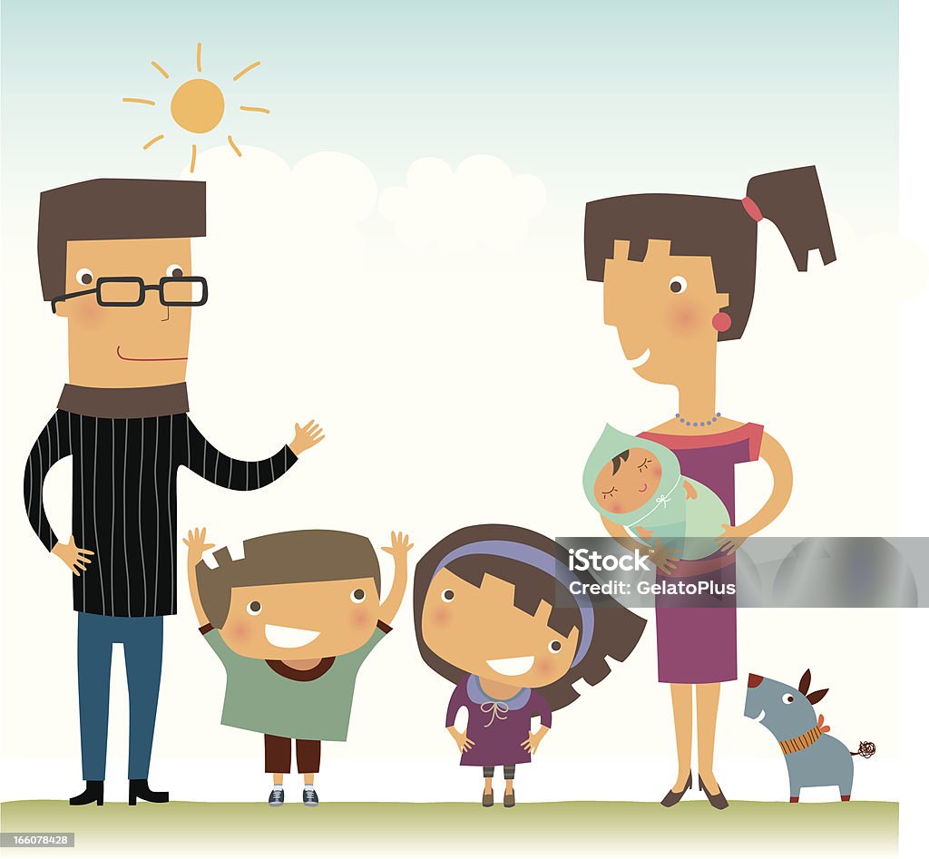 Familia de cinco - arte vectorial de Niño libre de derechos