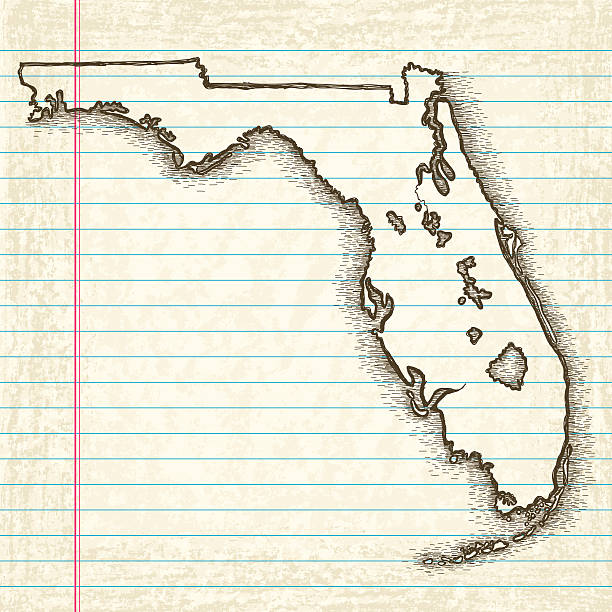 ilustraciones, imágenes clip art, dibujos animados e iconos de stock de dibujados a mano mapa de florida - modern rock old backgrounds old fashioned