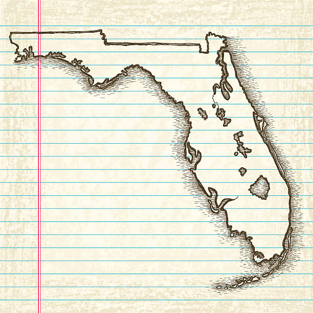 ilustrações de stock, clip art, desenhos animados e ícones de mão-extraídas mapa de flórida - florida cartography map florida keys